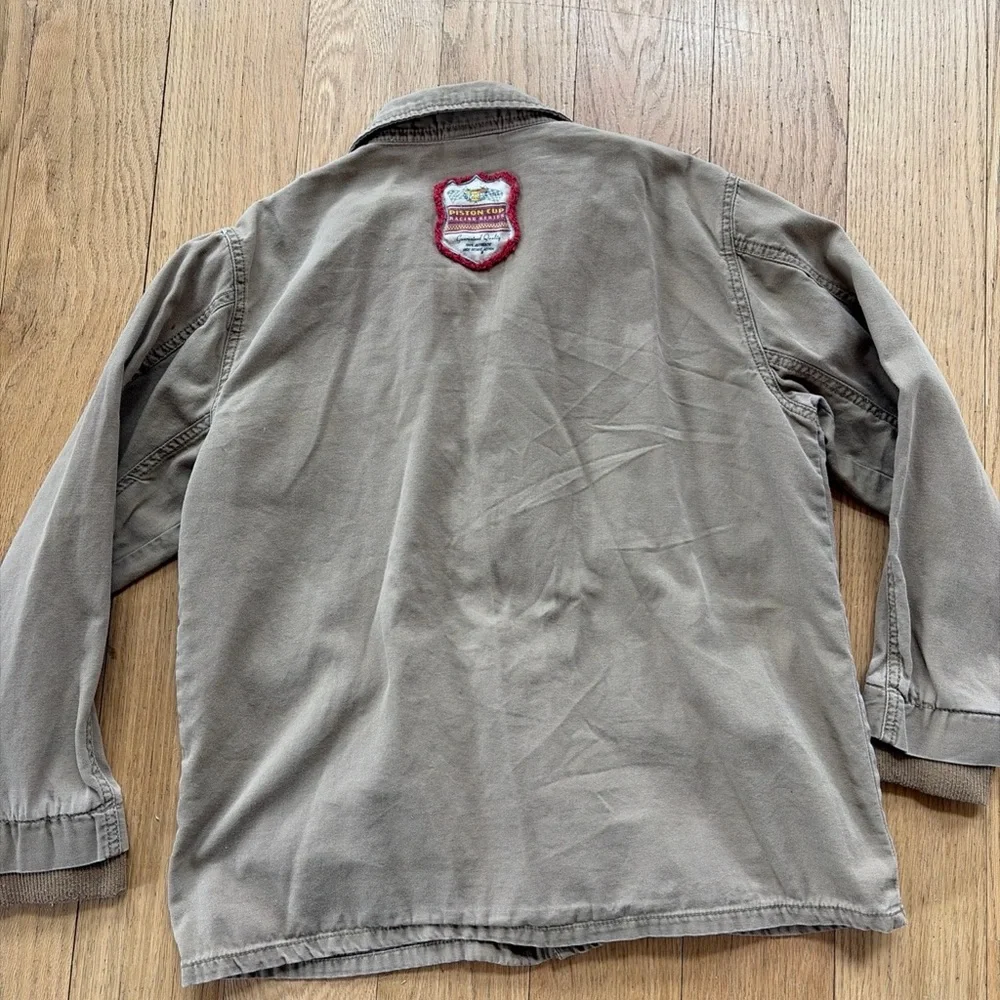 DISNEY STORE Boys Lightning McQueen Cars Beige Tan Cargo Jacket Large Piston Cup